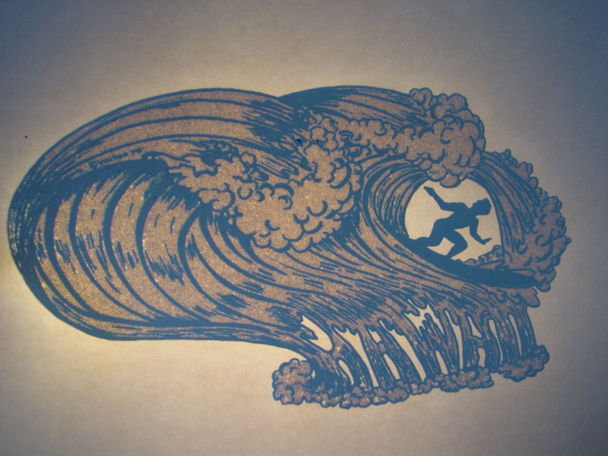 SURF HAWAII 1970's VINTAGE SURFER WAVE IRON ON TRANSFER B-1