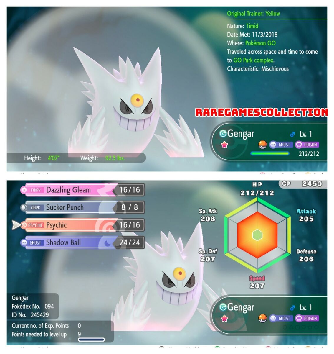 Shiny GENGAR 6IV Pokemon Sword and Shield Brilliant Diamond 