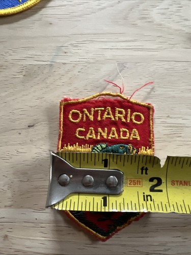 Vintage Shield Shaped Patch Ontario Canada Leaping Bass River Scene Red Bkgd - Picture 3 of 6