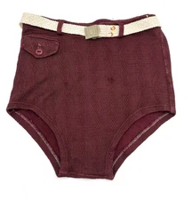 1930's Maroon Wool Vintage Swim Trunks with Woven Belt