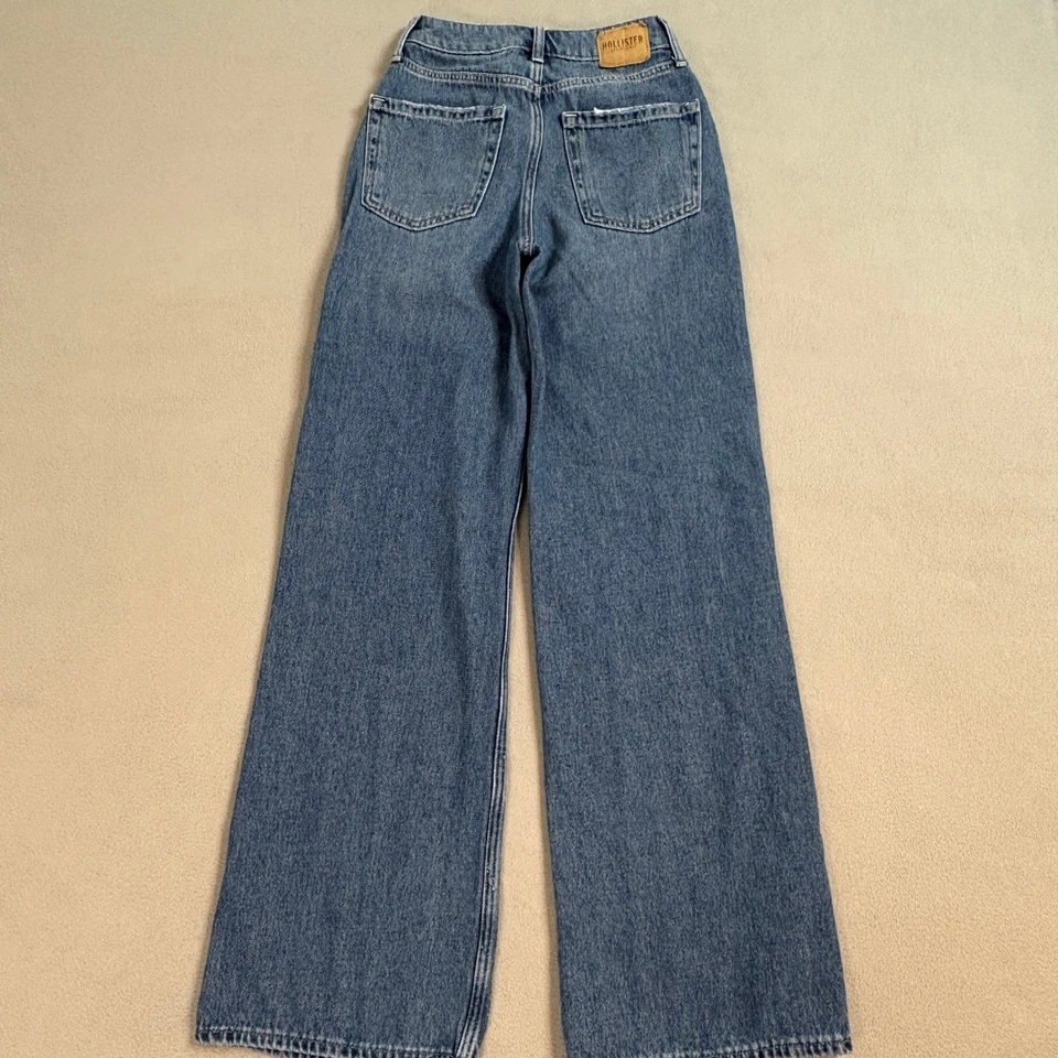 Pantalones de mezclilla holgados de tiro ultra alto Hollister para mujer talla 000R azul algodón Foto 4 de 4