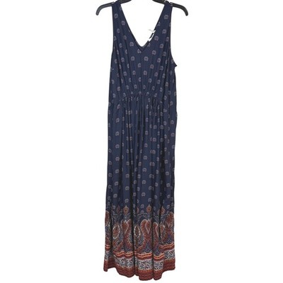 Lucky Brand Dress Womens Plus 1X Blue Maxi Floral Western Peasant Cottage Flowy