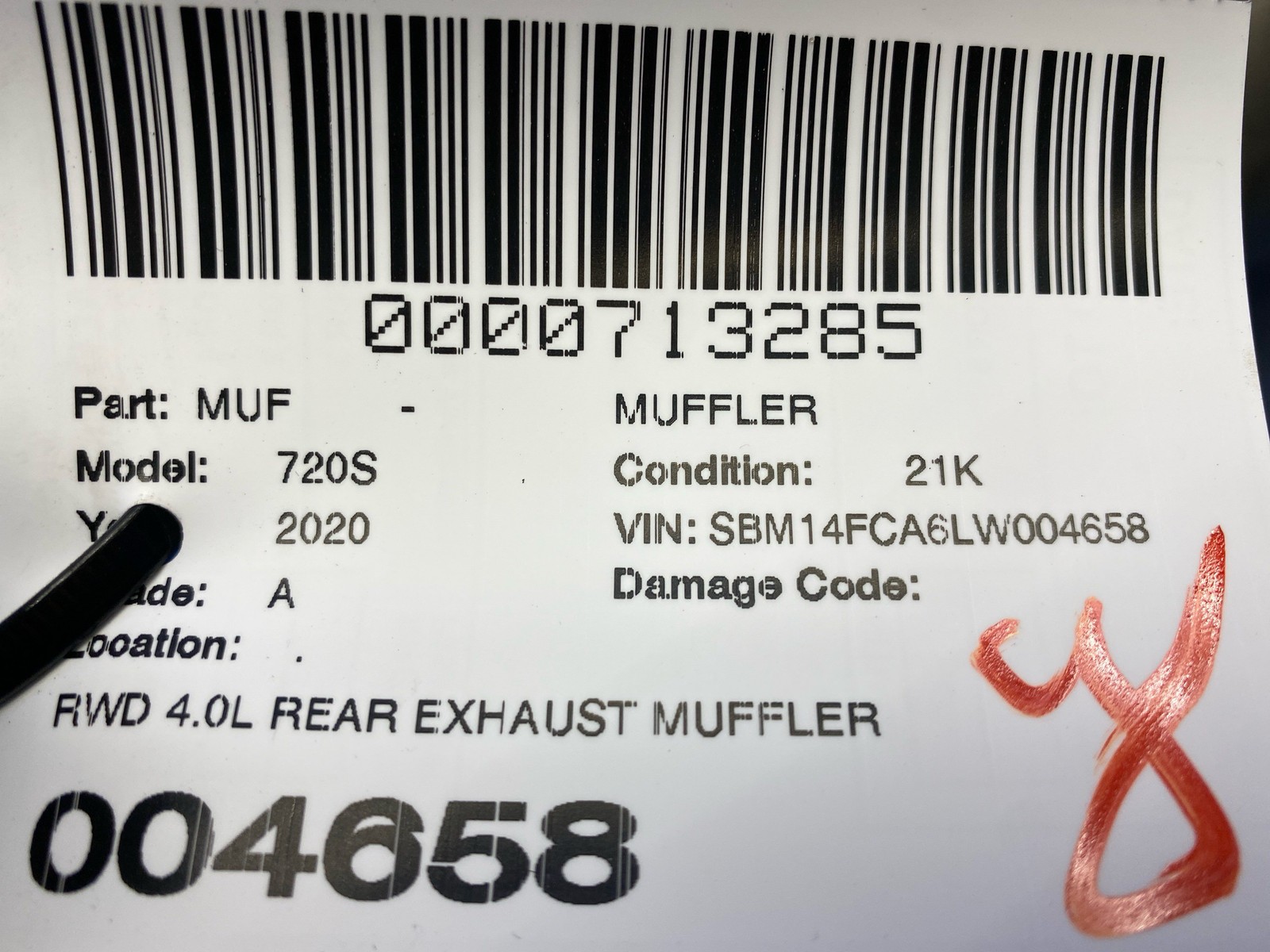 2018-2023 MCLAREN 720S RWD 4.0L REAR EXHAUST MUFFLER PIPE ASSEMBLY 14H0072CP OEM