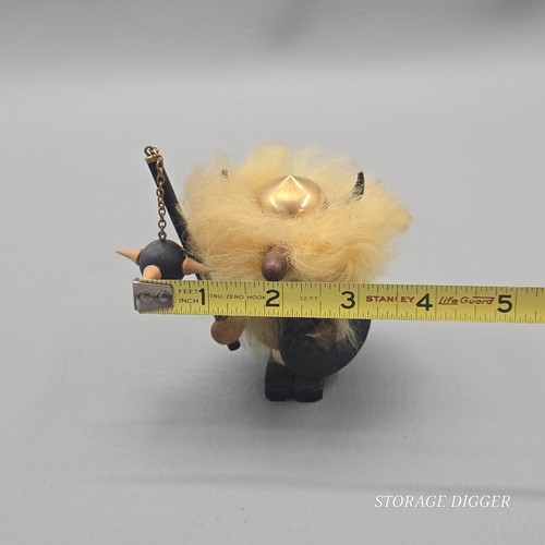 VTG Wooden Viking Figurine Handmade Nordic Gnome Warrior w/ Flail Mace & Shield - Picture 13 of 14