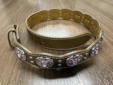 Nocona Girls Western Leather Belt Pink Rhinestone Heart Conchos 29.75" No Buckle