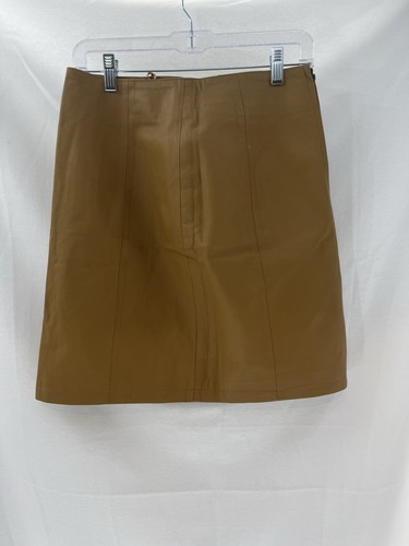 Vera Pelle Mini Leather Skirt Sz S 6 Or 8 Camel Brown Chic Modern Minimalist - Picture 2 of 9