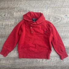 Polo Ralph Lauren Sweater Boys 4 Red Shawl Collar Knit Cotton Jumper Pullover
