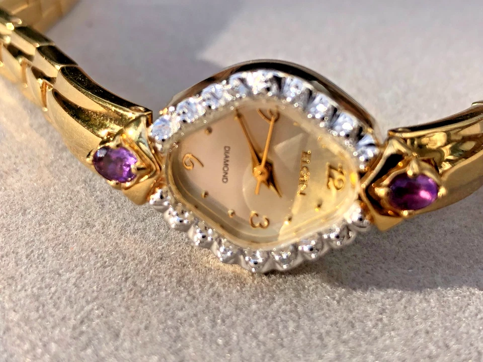 Reloj pulsera de cuarzo para mujer ELGIN serie Diamond - reparado con batería nueva Foto 2 de 4