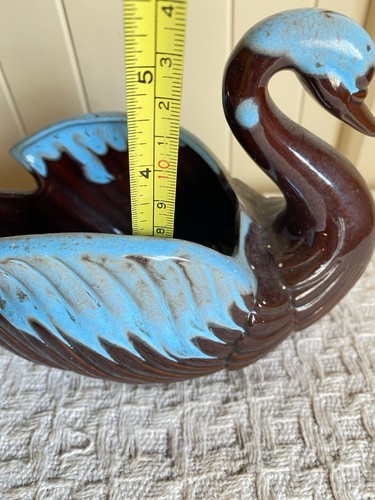 Portacandele e fioriera vintage Enesco Redware smalto a goccia ceramica cigno MCM - Foto 18 di 21
