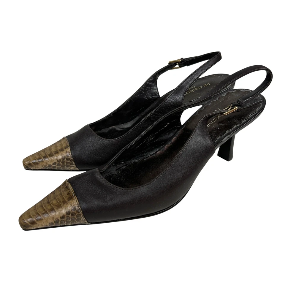 Salto gatinho Y2K couro marrom slingback pele de cobra biqueira pontiaguda 7 - Imagem 2 de 4