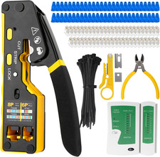 RJ45 Pass Through Crimp Tool Kit with Cable Tester, Stripper, Cutter