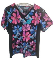 Women s Large Cherokee Pretty Pink Blue Floral Scrub Top Size LARGE - New