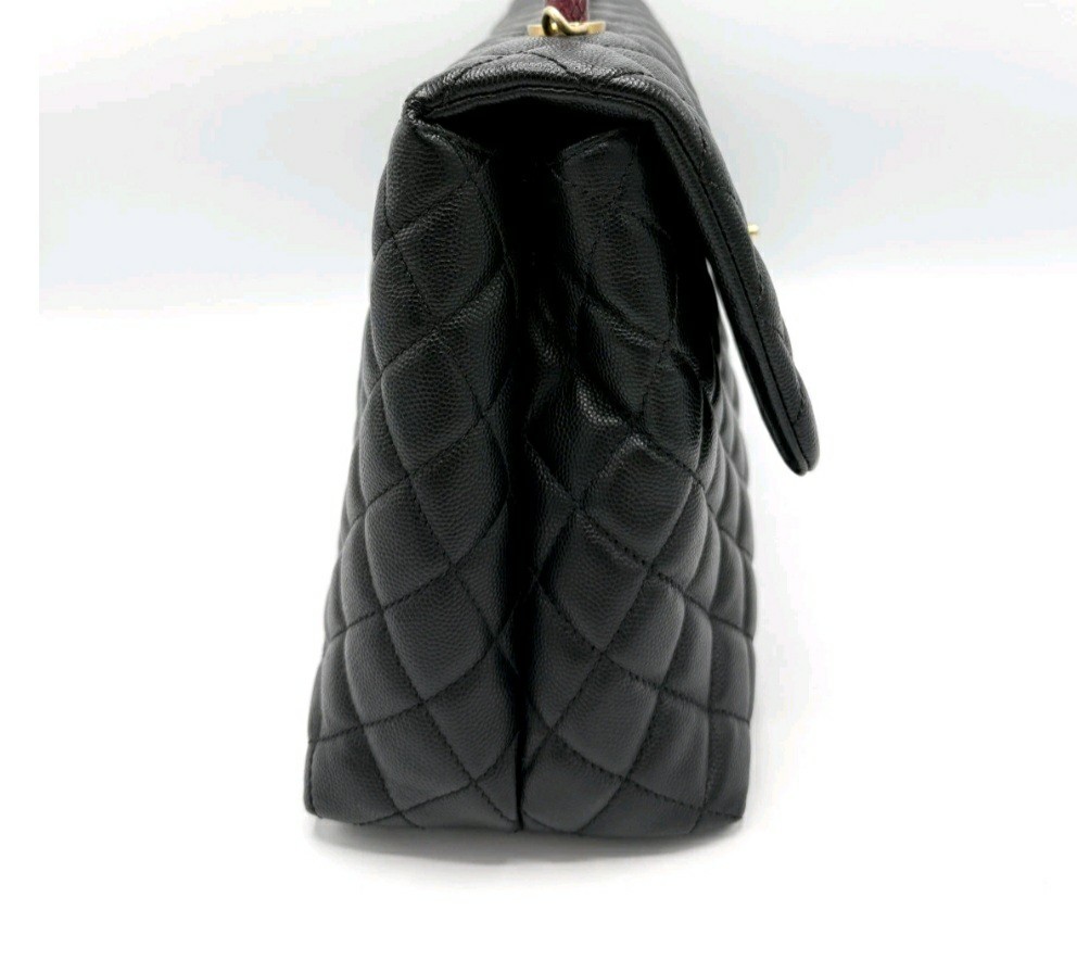 Chanel Black Caviar Raspberry Python Coco Top Han… - image 5