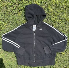 adidas Women s Full Zip Hoodie Black/White, Size XL Loose Fit