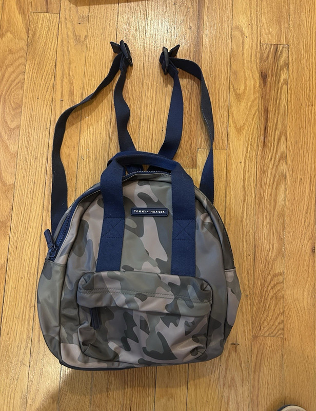 Tommy Hilfiger small Camo Backpack/purse Blue Straps Front Zip Pocket