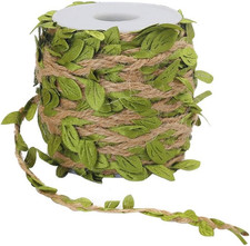 Burlap Leaf Ribbon, 66 Feet 5Mm Natural Jute Twine Ribbon with Artificial Leaves
