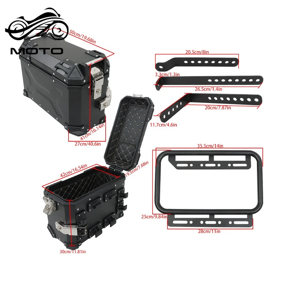 Alforjas rígidas con estuche lateral de aluminio 36L para maletero y soporte de montaje para moto Foto 2 de 4