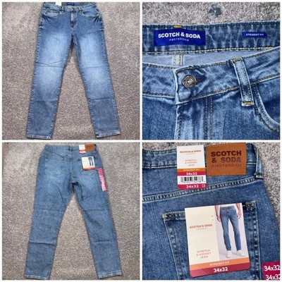 Scotch & Soda Straight Fit Jeans Mens Stretch Blue 34x32 NEW