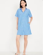 NWTOld Navy White & Blue Button Collared Striped Mini Shirt Dress Women's Sz XS
