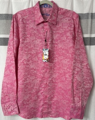 NWT Robert Graham Sarkis Embroidered Mens Medium Raspberry Pink $348 Classic Fit