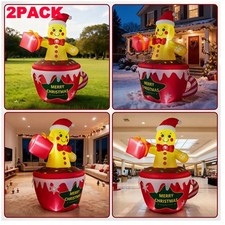 2PACK 7.2FT Blow-up Christmas Inflatable Gingerbread Man in Cocoa Cup LED Lights