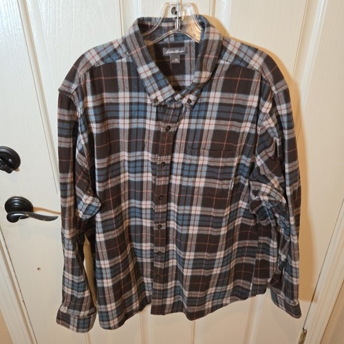 Eddie Bauer Flannel Button Down Shirt Mens 2XL XXL Long Sleeve Green Brown Cabin - 第 1/6 張圖片