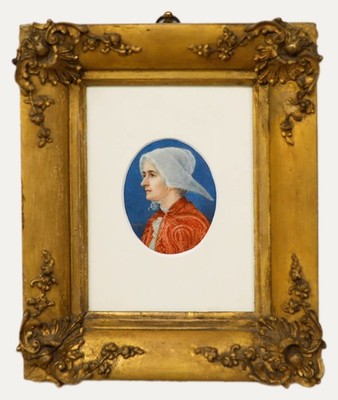 Davey - Spätneunzehntes Jahrhundert Aquarell, Bretonische Frau. Künstler: Émi...