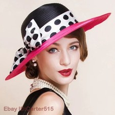 Women Wide Brim Polka Dots Kentucky Hat for Wedding Party Hat Bowknot Fedora Cap