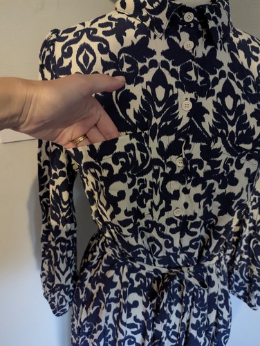 Zara Navy White Paisley Floral Emilie Belted Midi Shirt Dress, XXL, VGC,5216/045 - Picture 10 of 22