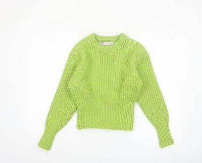 Zara Damen Pullover Pulli grün Strick Rundhals Langarm Größe S