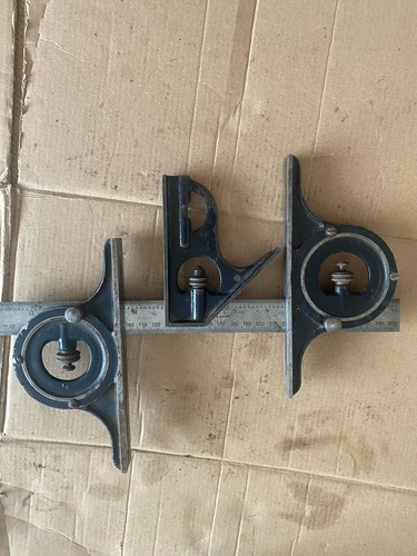 VINTAGE MOORE & WRIGHT KOMBINATION QUADRAT & WINKELMESSER 2 HEBEL LINEAL SET