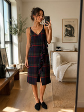 BP Slip Dress Womens Size Small Plaid Asymmetrical Ruffle V Neck Sleeveless