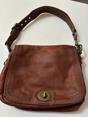 Coach Brown Shoulder Bag Turn Lock Closure, Brass Hardware, Adjustable Strap