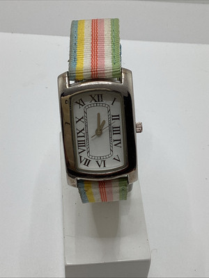 Ladies Silver Rectangular Colorful Band Fashion Watch New Battery!