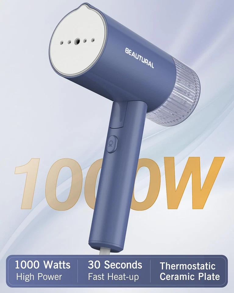 BELUTURAL Vaporera para Ropa, Plegable Portátil Ropa Arrugas Azul  Foto 2 de 4