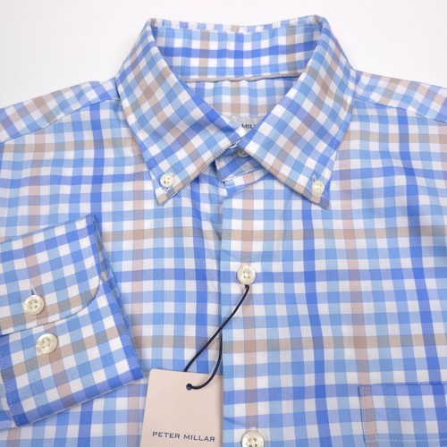$160 Peter Millar Freeport Crown Lite Blue Multi Button Down Shirt Mens Small