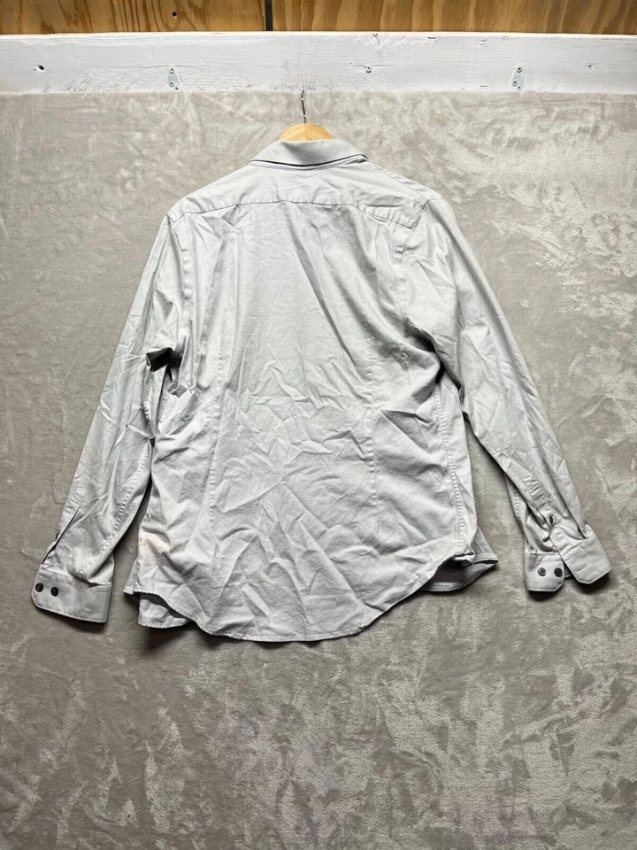 Camisa de vestir Express 1MX para hombre talla M gris Oxford manga larga cuello abotonado Foto 2 de 4