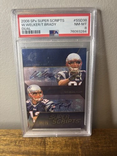 2008 SPx Super Scripts - Tom Brady / Wes Welker Dual Auto /75 - PSA 8 - Patriots