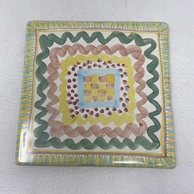 VINTAGE MacKenzie Childs Aurora Hand Painted Ceramic 8 x8  Tile Hot Plate Trivet
