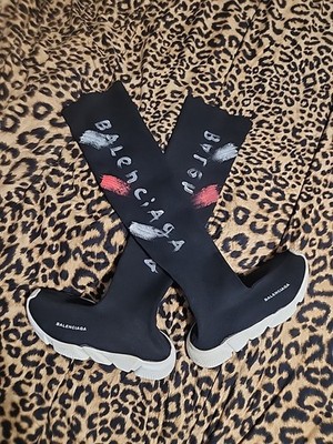 Black Sock Runner Sneakers with White Soles and Red Logo Balenciaga Speed trainer Knit Socks sneakers 27.5cm Men main image 4