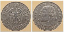 2 Mark Reichsmark Piece 1933 A German Reich Luther Martin Old Silver Coin