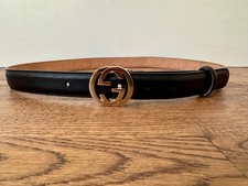 Gucci Interlocking G Buckle Belt Black Leather Gold 90 36 370717 C