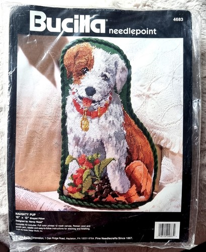 Seltenes BUCILLA Nancy Rossi Naughty Pup Kissen-Set in Nadelspitze 4683 neu