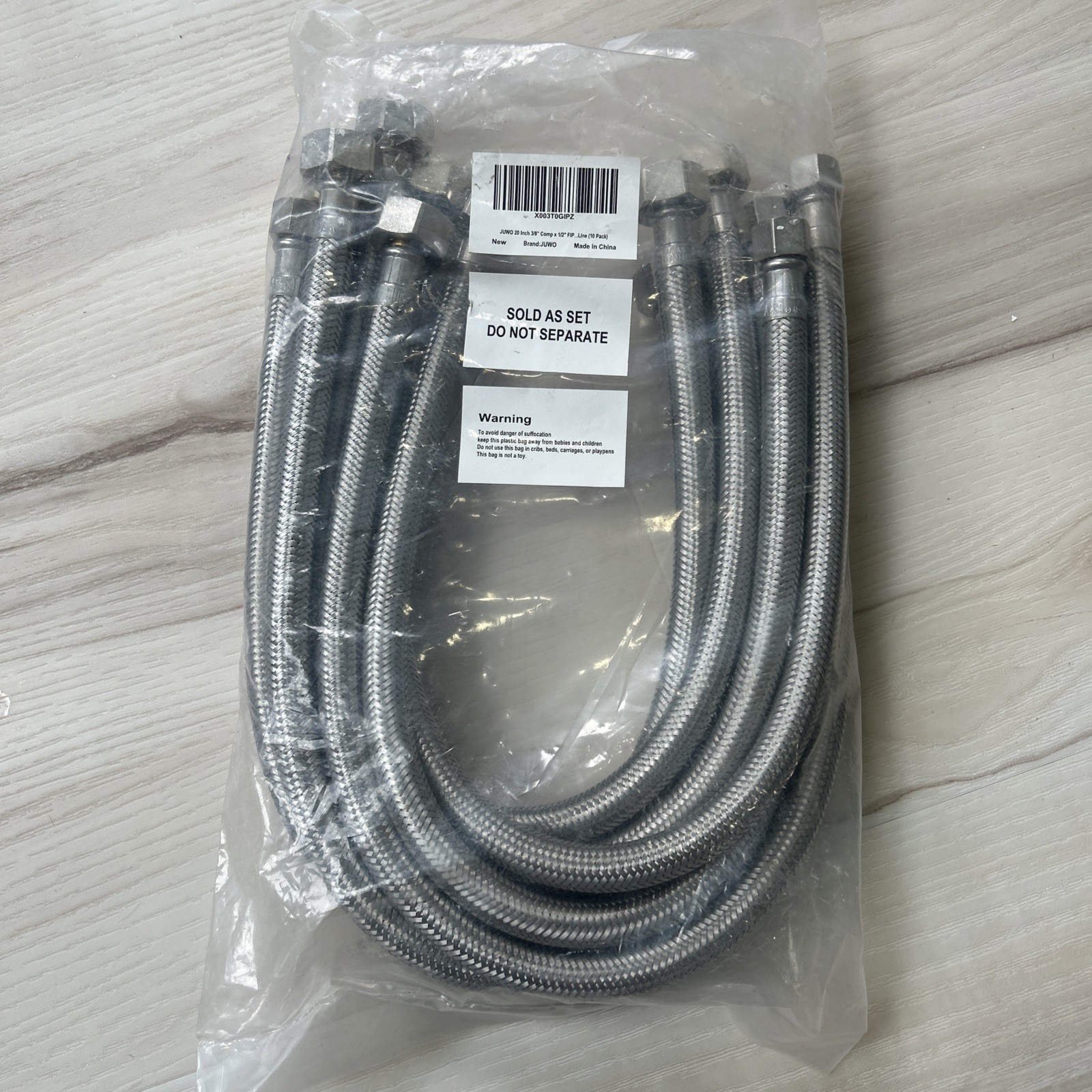 Plumbing Lot 8 pcs 1/2"FIP X 3/8"Comp X20" SS Faucet Supply Connector Lines