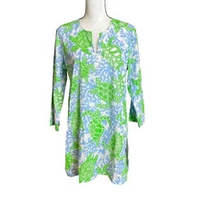 Gretchen Scott Designs Turtle Traffic Tunic in Blue and Green, size medium 