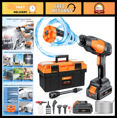 #ad Portable Cordless Pressure Washer 970PSI 6 in 1 Nozzle Battery Operated Ideal $76.99