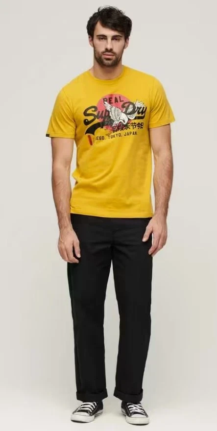 Superdry Mens Crew Neck T-Shirt Vintage Graphic Logo Tee Casual oil Yellow - Image 3 of 4