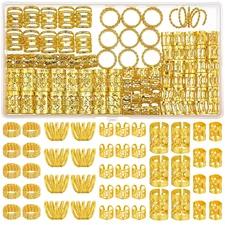 110 Pcs Gold Hair Jewelry for Braids and Dreadlocks - Metal Rings Cuffs Clips