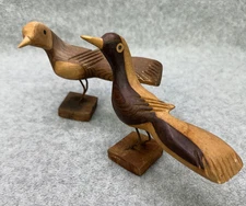MCM Pair Sandpiper Birds, Wood Mid Century Danish Modern Wooden Sculptures Retro