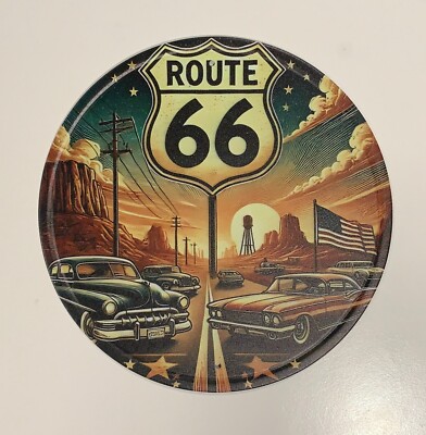 Route 66 Round Metal Sign Retro Wall Art Plaque 8x8''